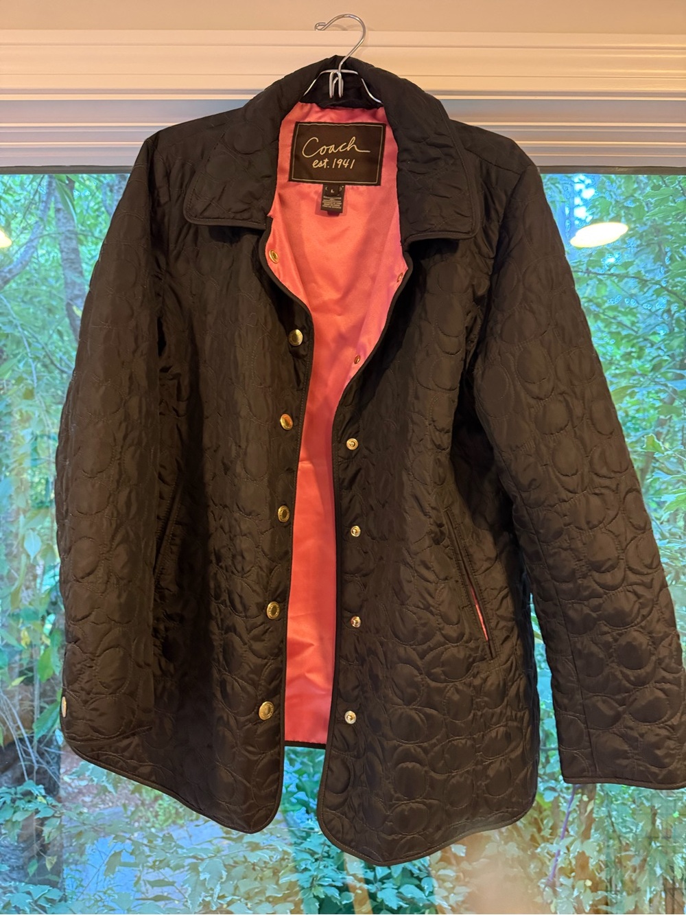 Coach Black Quilted Puffer Jacket with Pink Lining